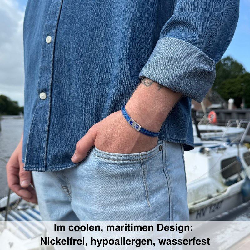 925er Silber-Armband "Heimathafen" (meeresblau) (Wachs-Cord) - Image 2
