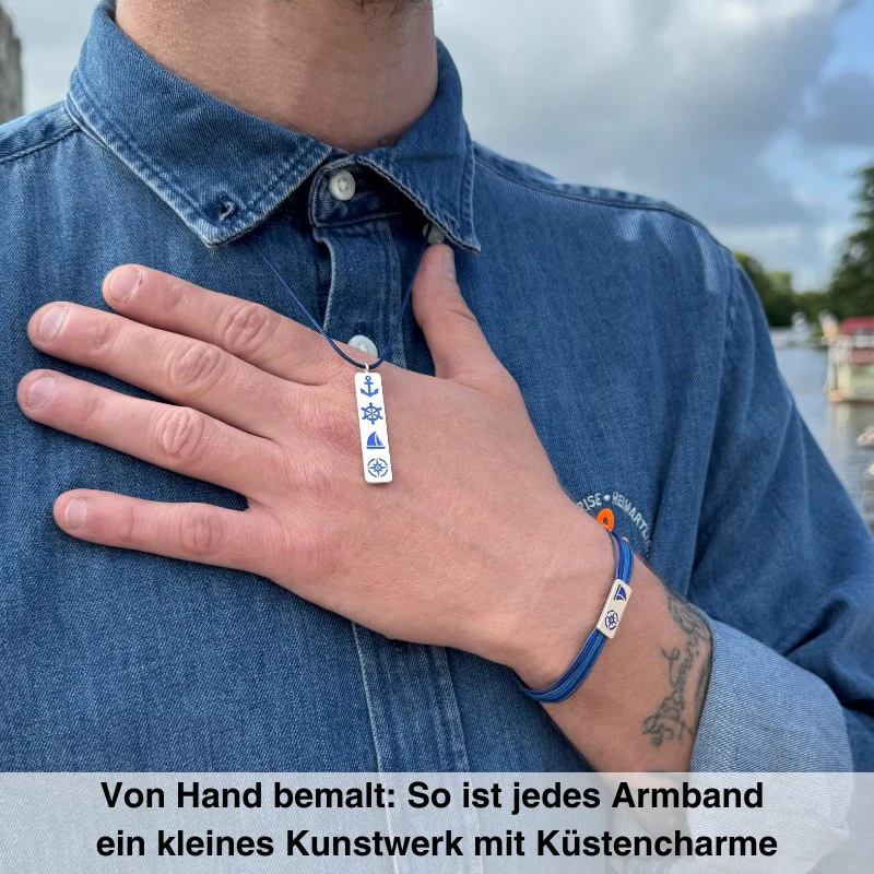 925er Silber-Armband "Heimathafen" (meeresblau) (Wachs-Cord) - Image 4