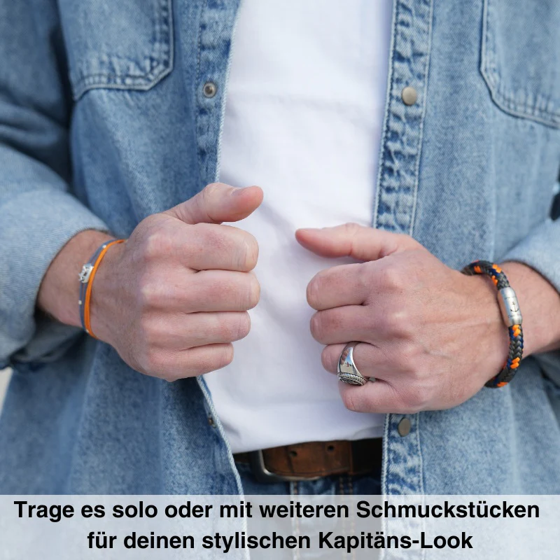 925er Silber-Armband "Kutter" (rostorange-nebelblau) (Wachs-Cord) - Image 4