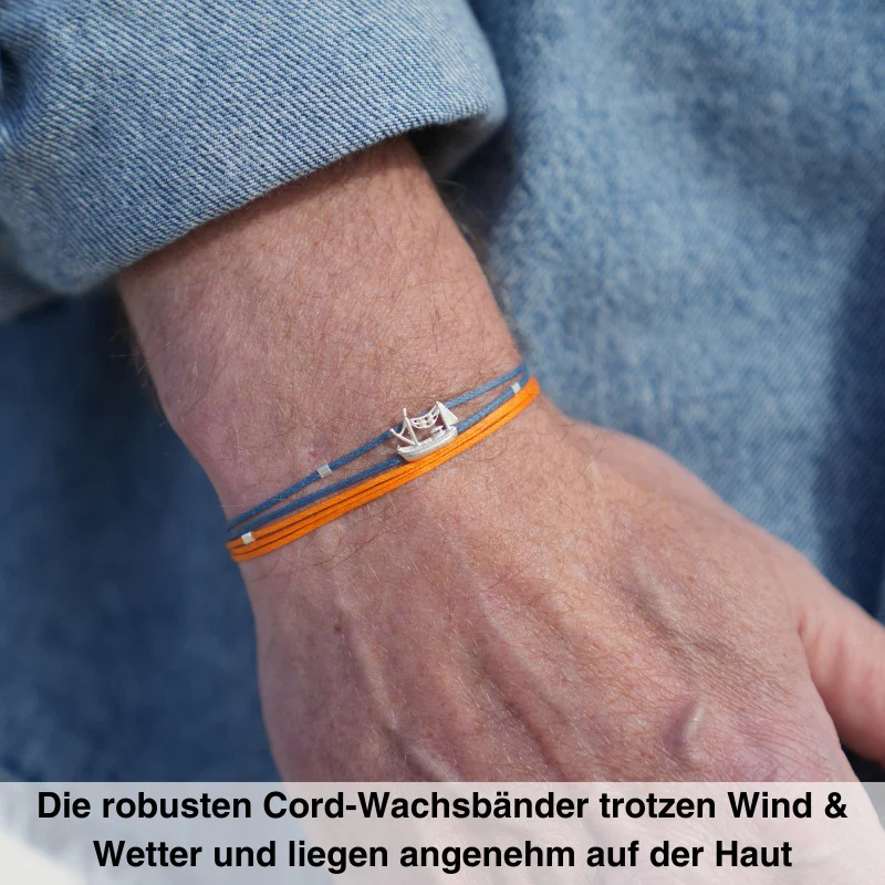 925er Silber-Armband "Kutter" (rostorange-nebelblau) (Wachs-Cord) - Image 6