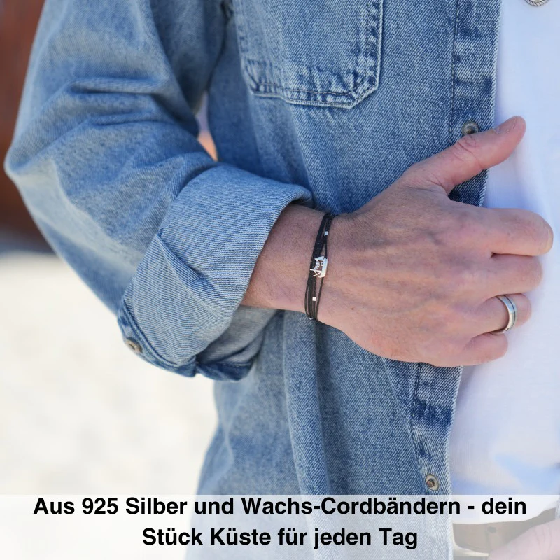 925er Silber-Armband "Kutter" (schwarz) (Wachs-Cord) - Image 4