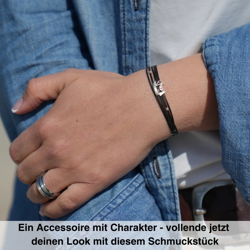 925er Silber-Armband "Kutter" (schwarz) (Wachs-Cord) - Image 6
