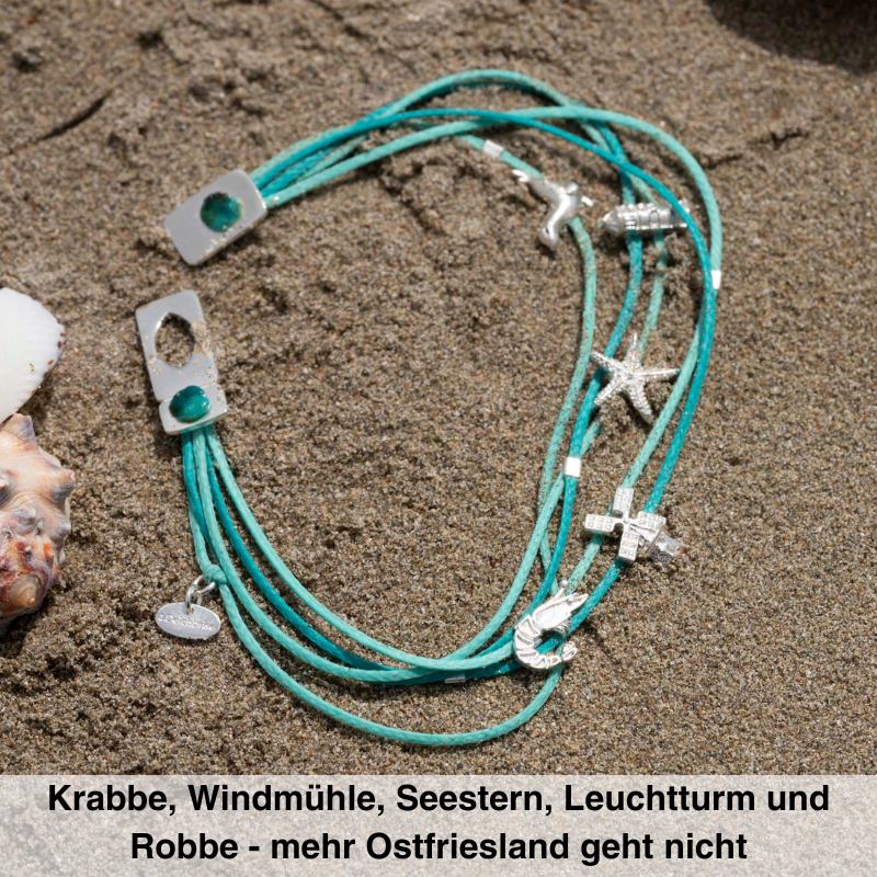 925er Silber Armband Ostfriesland (meeresgrün) (Wachs-Cord) - Image 3