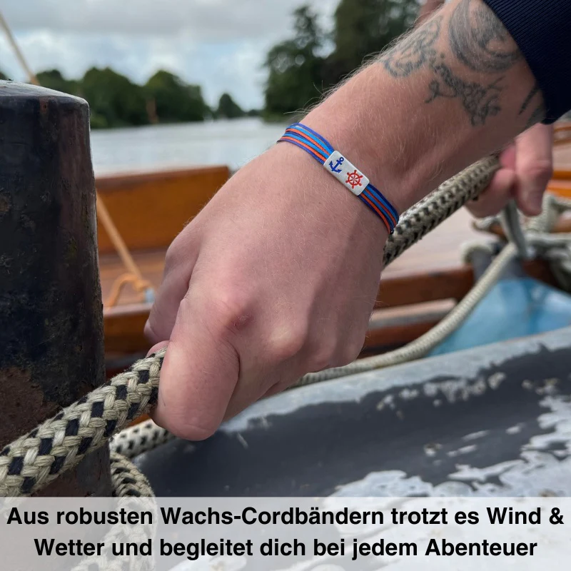 925er Silber-Armband "Steuermann" (leuchtturmrot-meeresblau) (Wachs-Cord) - Image 2