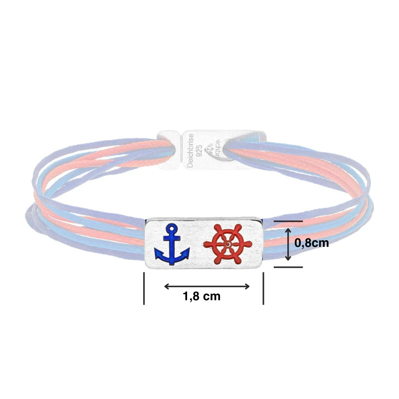 925er Silber-Armband "Steuermann" (leuchtturmrot-meeresblau) (Wachs-Cord) - Image 3