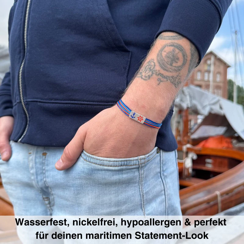 925er Silber-Armband "Steuermann" (leuchtturmrot-meeresblau) (Wachs-Cord) - Image 4