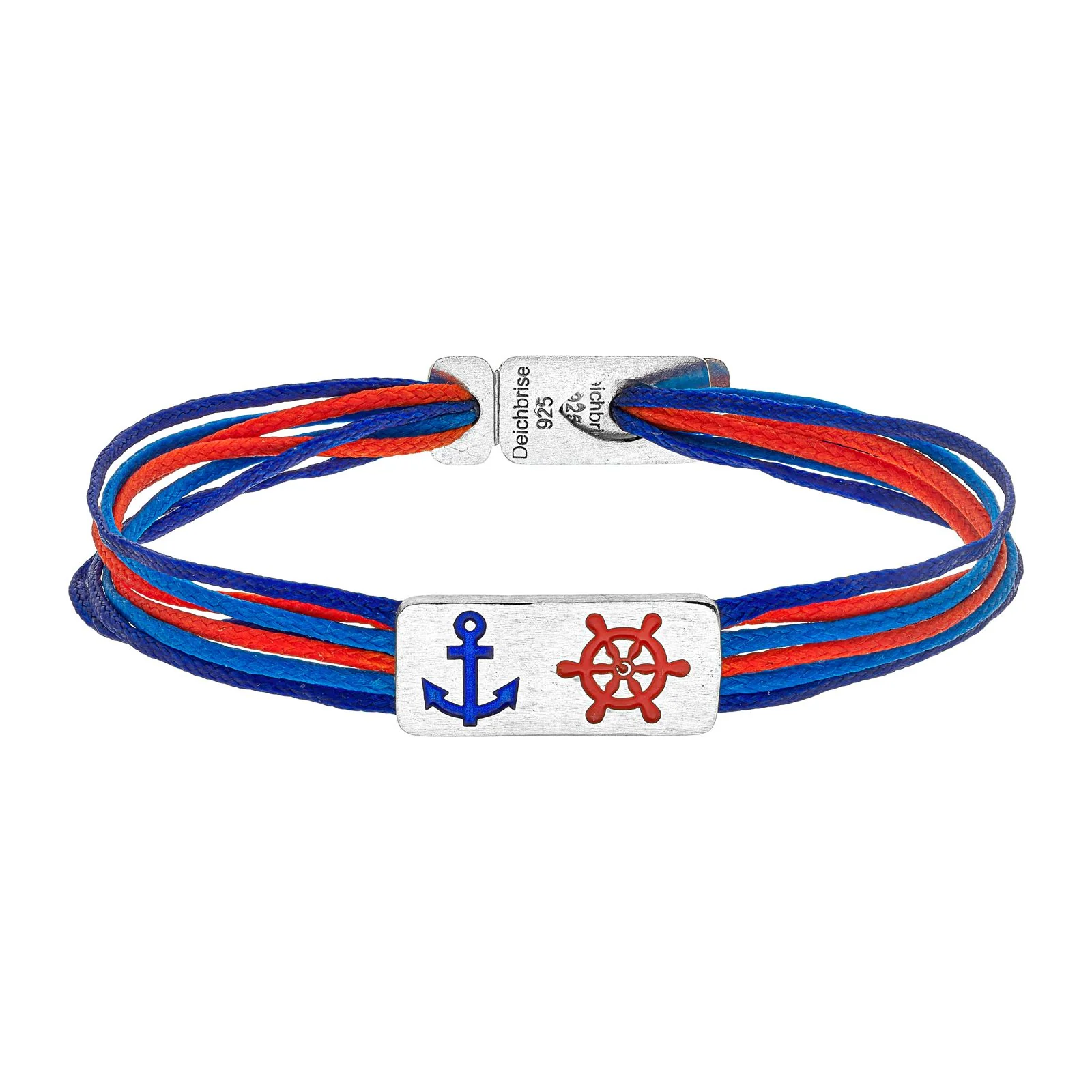 925er Silber-Armband "Steuermann" (leuchtturmrot-meeresblau) (Wachs-Cord) - Image 5