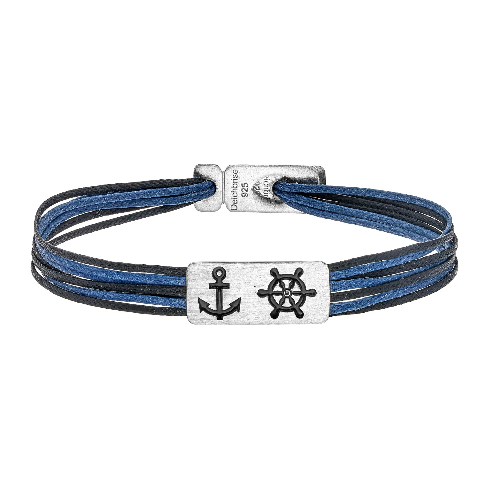 925er Silber-Armband "Steuermann" (nebelblau-schwarz) (Wachs-Cord) - Image 3