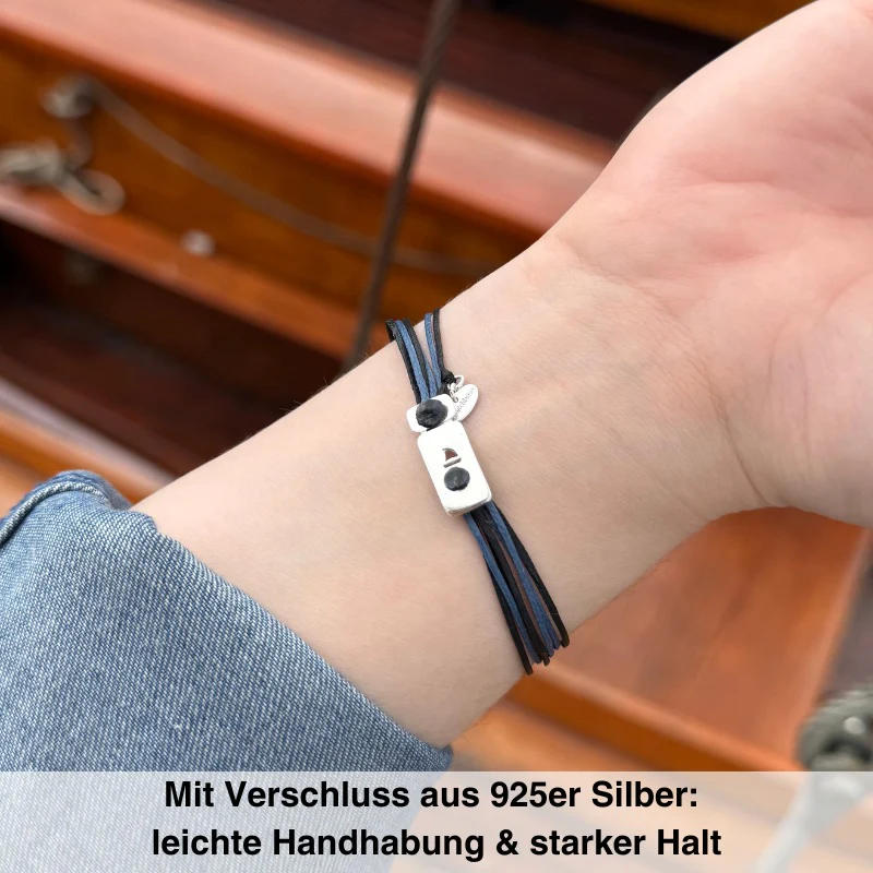 925er Silber-Armband "Steuermann" (nebelblau-schwarz) (Wachs-Cord) - Image 4