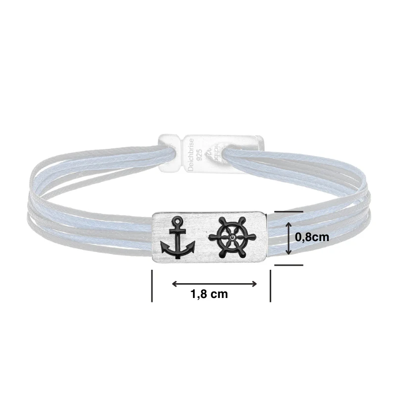 925er Silber-Armband "Steuermann" (nebelblau-schwarz) (Wachs-Cord) - Image 5
