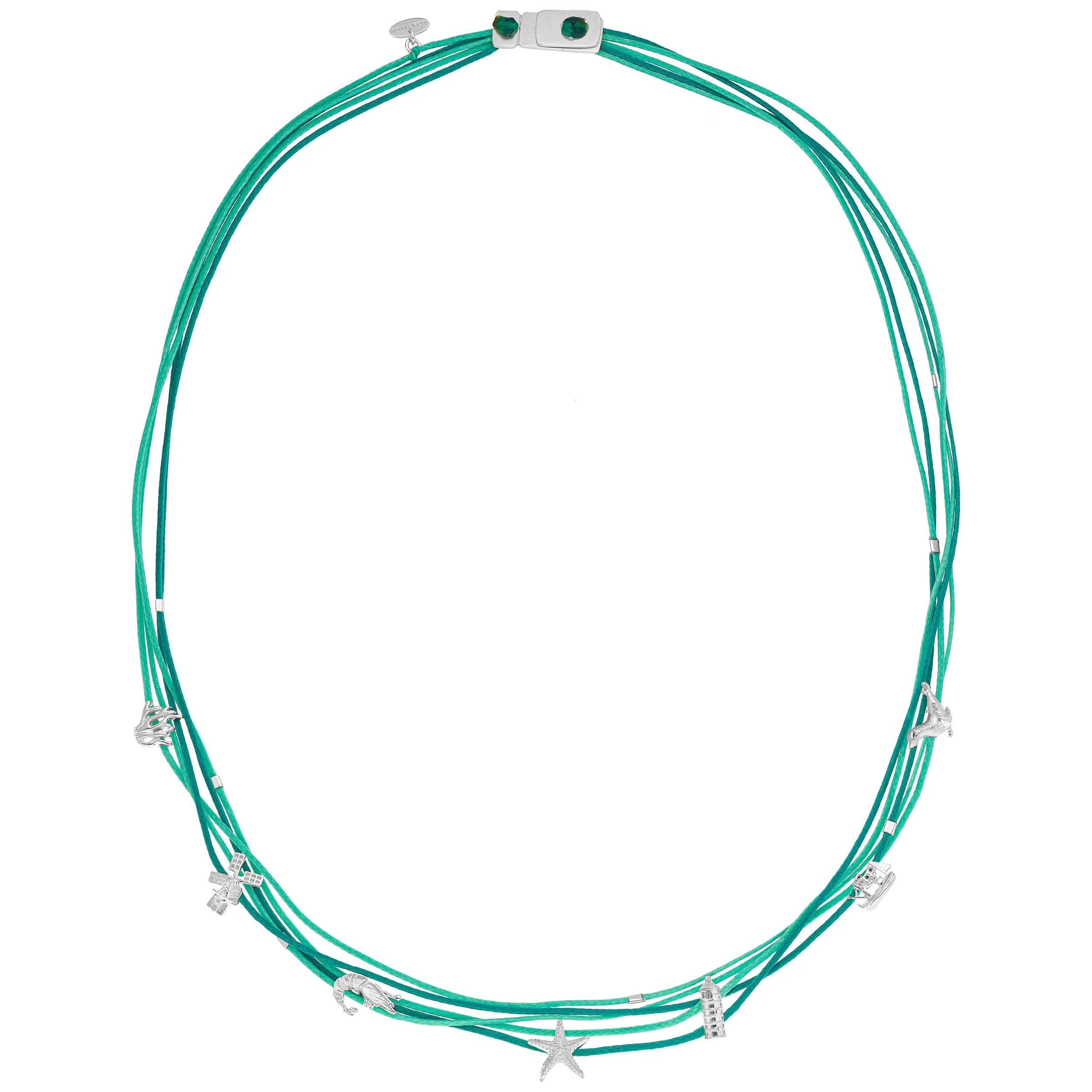925er Silber Kette Ostfriesland (meeresgrün) (Wachs-Cord)