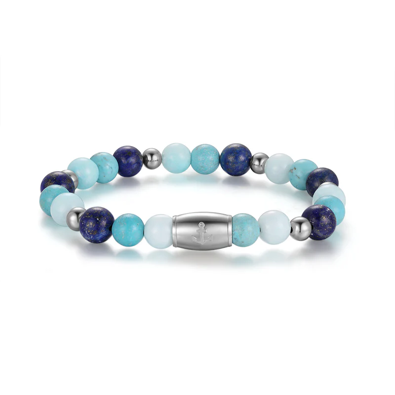 Armband Blue Playa mit Turquoise, Amazonit Jade, Lapis Lazuli und Edelstahl-Beads - Image 3