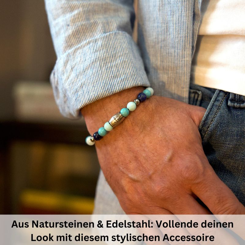 Armband Blue Playa mit Turquoise, Amazonit Jade, Lapis Lazuli und Edelstahl-Beads - Image 4