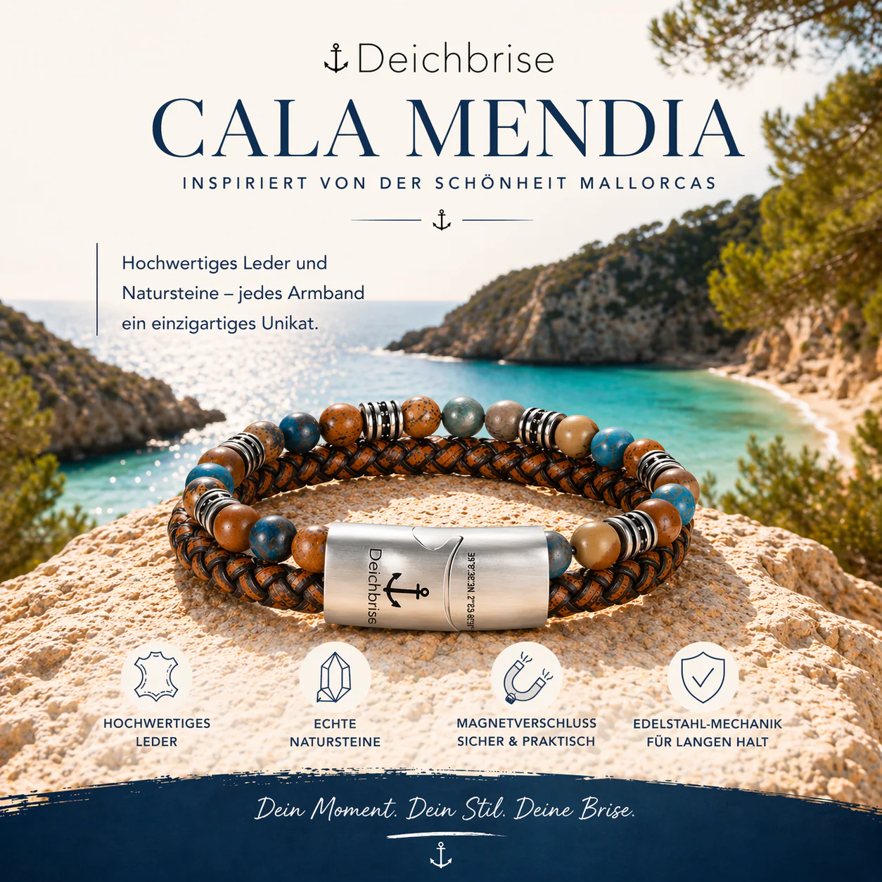Armband Cala Mendia (Multistrang) Leder, Picture Jasper & Apatit - Image 5