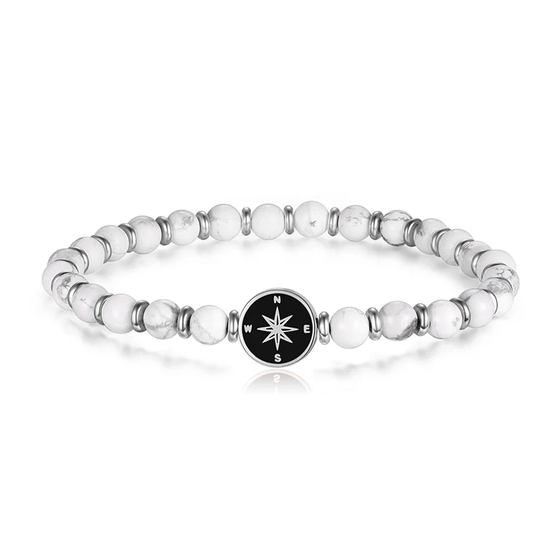 Armband Kompass aus White-Turquoise & Edelstahl