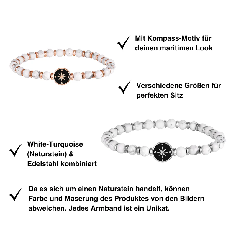 Armband Kompass aus White-Turquoise & Edelstahl - Image 3