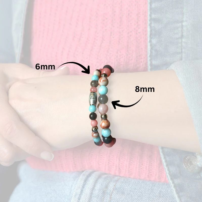 Armband Pellworm mit Pink Jade, Quarz-Kristall, Roter Netz Jaspis und Edelstahl-Beads - Image 5