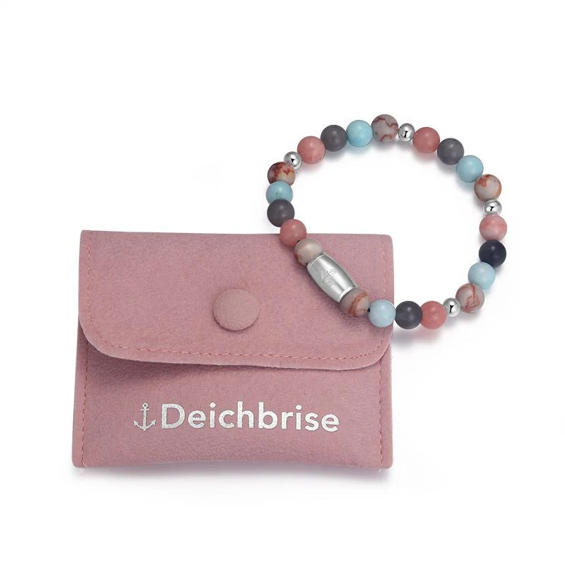 Armband Pellworm mit Pink Jade, Quarz-Kristall, Roter Netz Jaspis und Edelstahl-Beads - Image 6