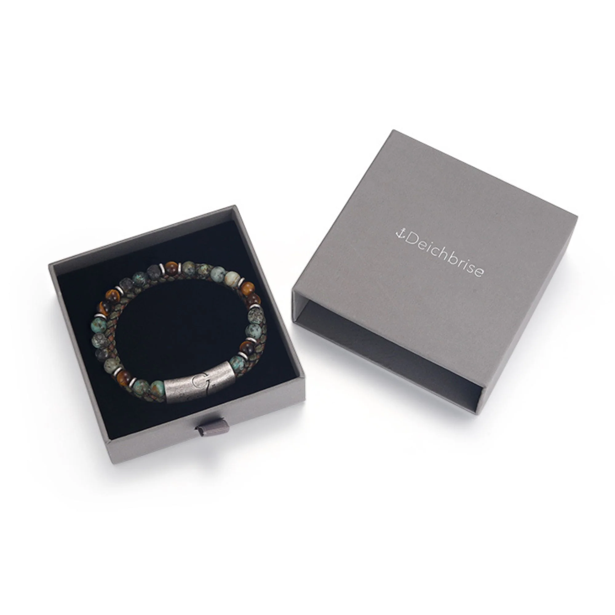 Armband Playa Beach (Multistrang) Tau Leder, African Turquoise & Tiger Eye - Image 5