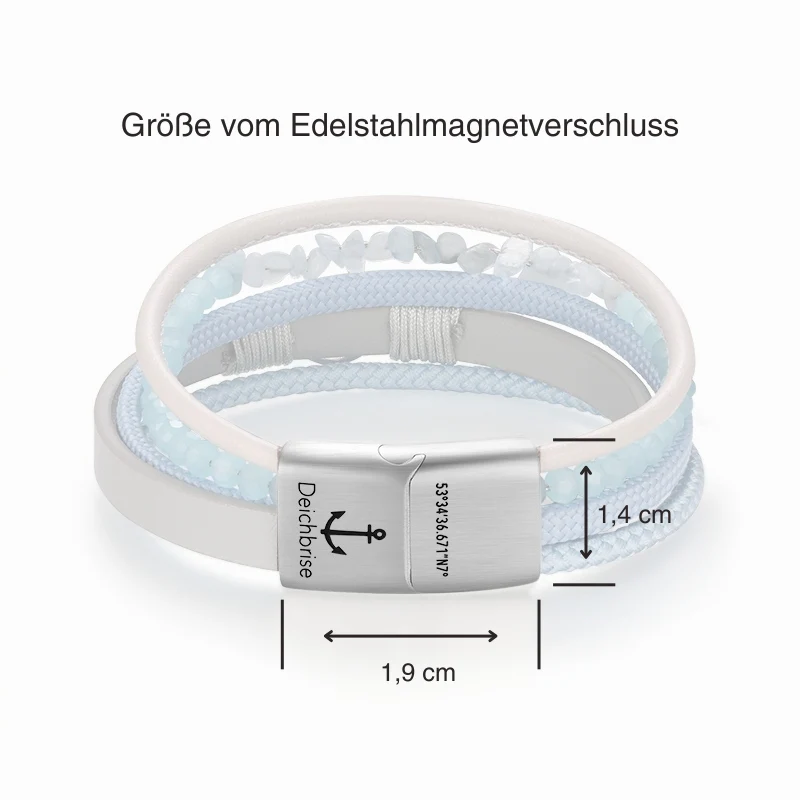 Armband Welle (Multistrang) mit Segelseil, Leder & Glasperlen - Image 5