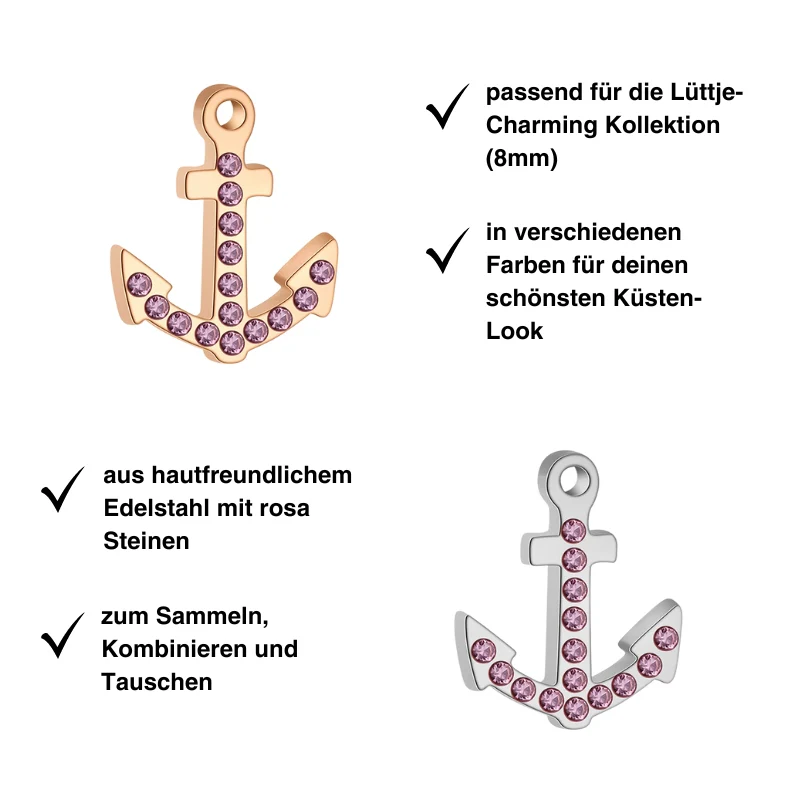 Charm Anker mit rosa Steinen (Lüttje-Charming) - Image 2