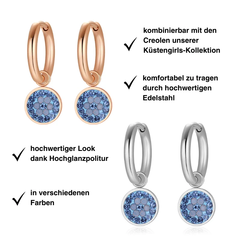 Charm für Ohrringe (Creolen) Bling Bling (blau) aus Edelstahl (Paar) - Image 4