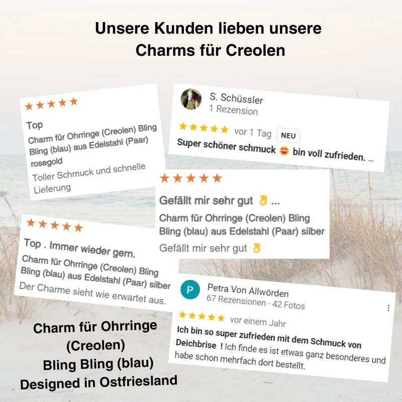 Charm für Ohrringe (Creolen) Bling Bling (blau) aus Edelstahl (Paar) - Image 9
