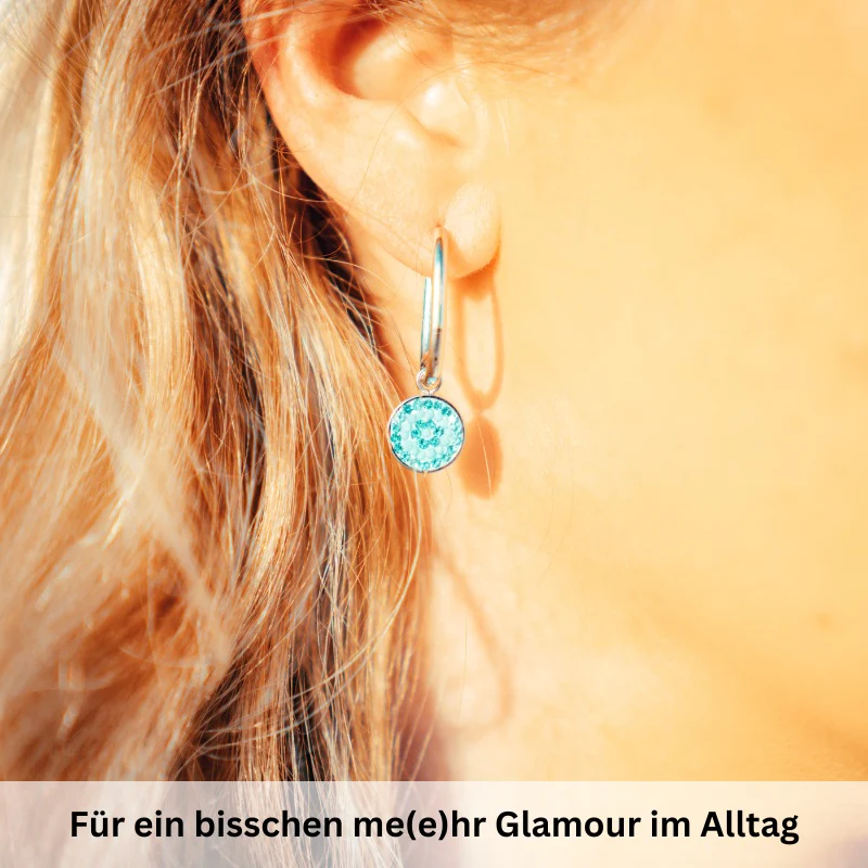 Charm für Ohrringe (Creolen) Bling Bling (türkis) (groß) aus Edelstahl (Paar) - Image 2