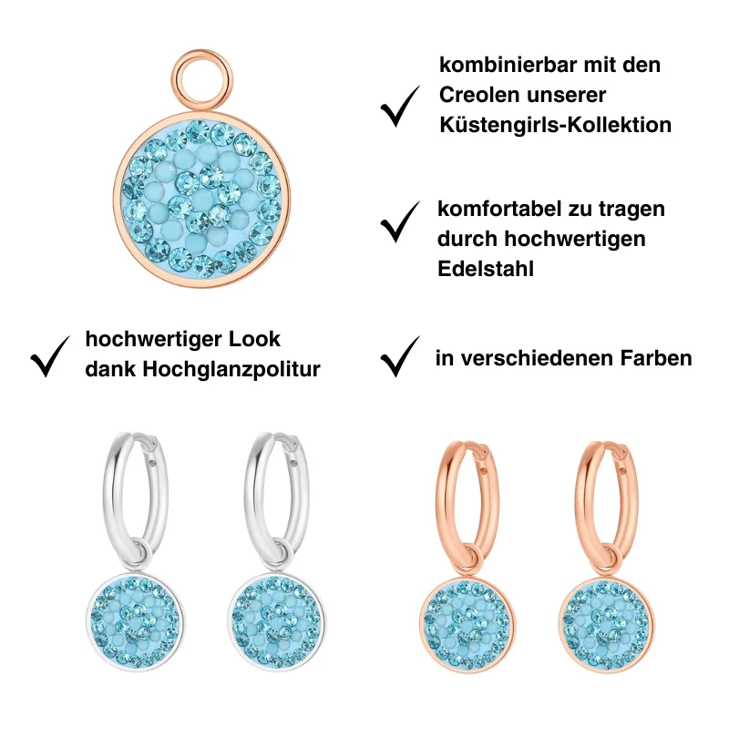 Charm für Ohrringe (Creolen) Bling Bling (türkis) (groß) aus Edelstahl (Paar) - Image 5