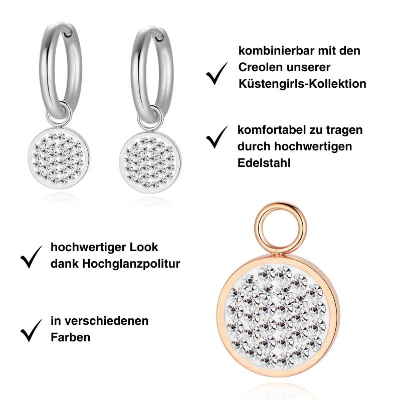 Charm für Ohrringe (Creolen) Bling Bling (weiss) aus Edelstahl (Paar) - Image 4