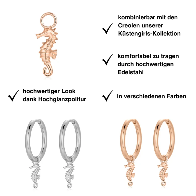 Charm für Ohrringe (Creolen) Seepferdchen aus Edelstahl (Paar) - Image 4