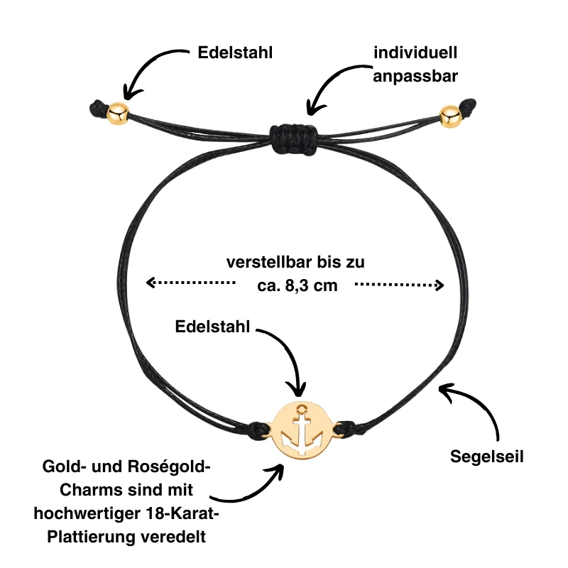 Freundschaftsarmbänder Anker (2 Stück) aus Wachs-Seil & Edelstahl - Image 3
