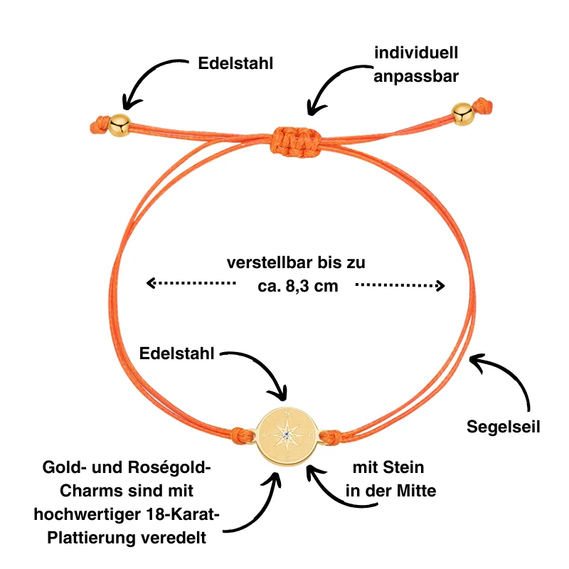 Freundschaftsarmbänder Kompass (2 Stück) aus Wachs-Seil & Edelstahl - Image 3