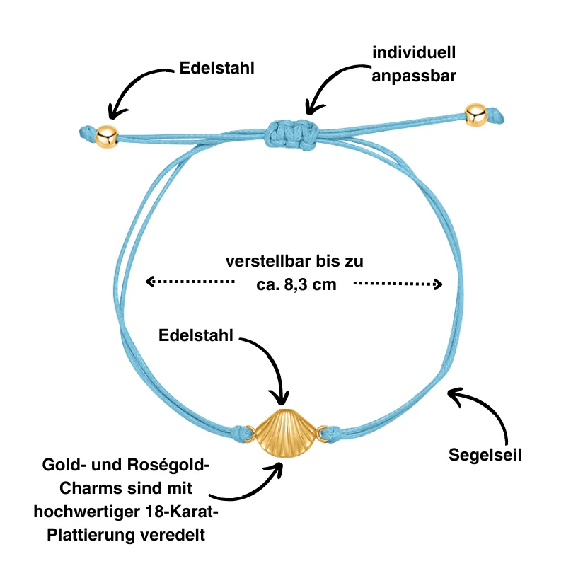 Freundschaftsarmbänder Muschel (2 Stück) aus Wachs-Seil & Edelstahl - Image 3