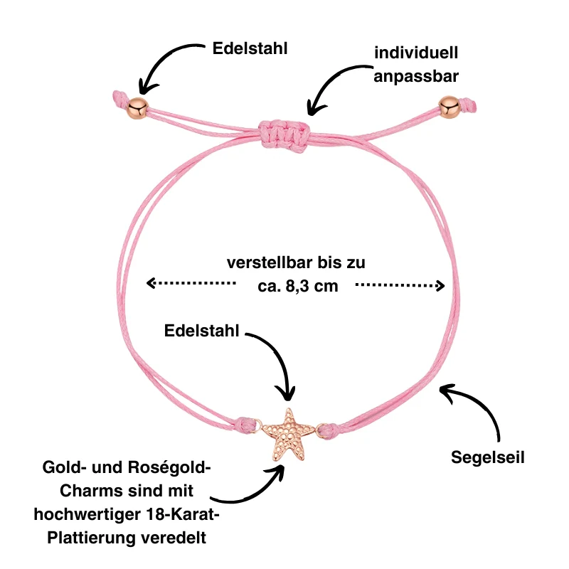 Freundschaftsarmbänder Seestern (2 Stück) aus Wachs-Seil & Edelstahl - Image 3