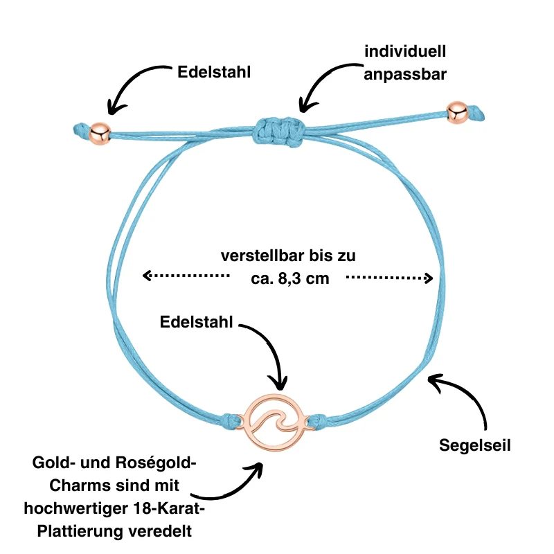 Freundschaftsarmbänder Welle (2 Stück) aus Wachs-Seil & Edelstahl - Image 4