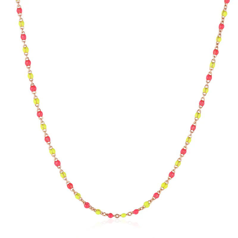 Kette aus Edelstahl Neongelb-Pink