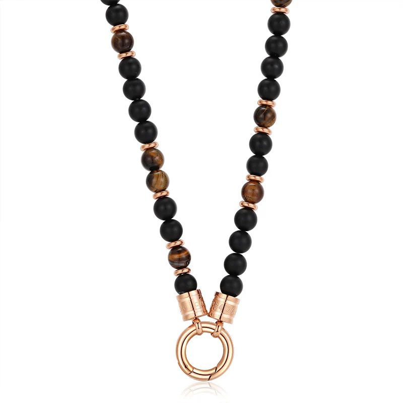 Kette Black Beach (6mm) mit Onyx, Tiger-Eye und Edelstahl-Beads (mit Rund-Karabiner) - Image 3