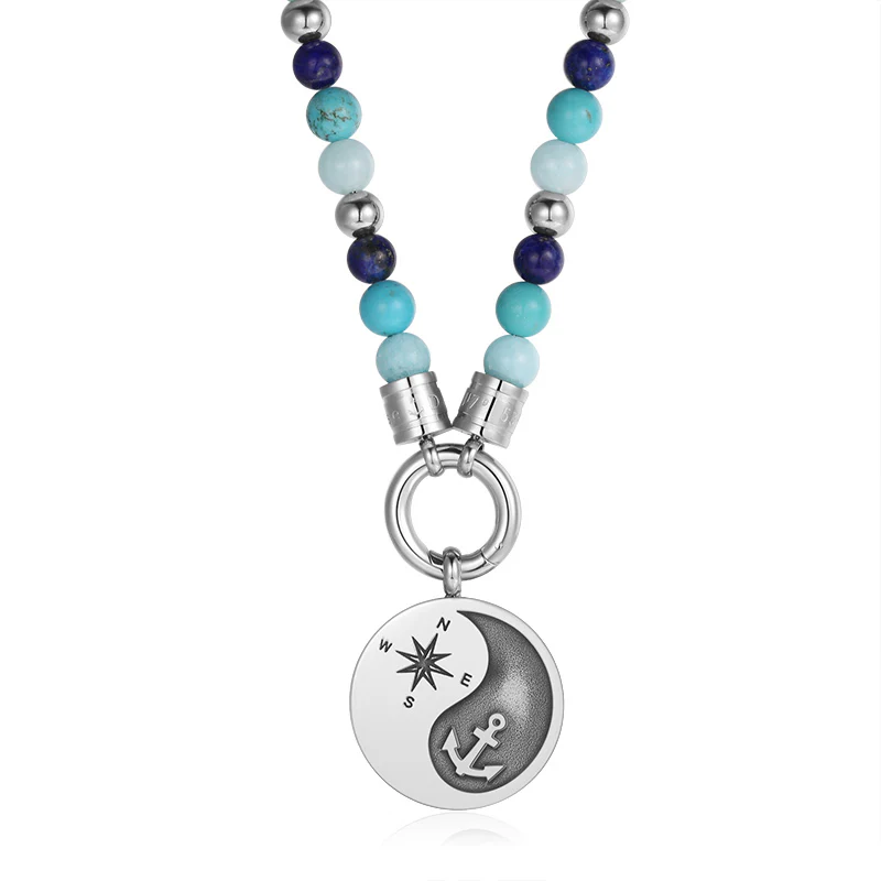 Kette Blue Playa mit Turquoise, Amazonit Jade, Lapis Lazuli und Edelstahl-Beads (mit Rund-Karabiner) - Image 5