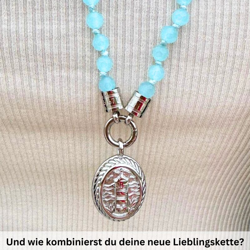 Kette Glasperlenblau 6mm (mit Rund-Karabiner) aus Edelstahl & Glasperlen - Image 4