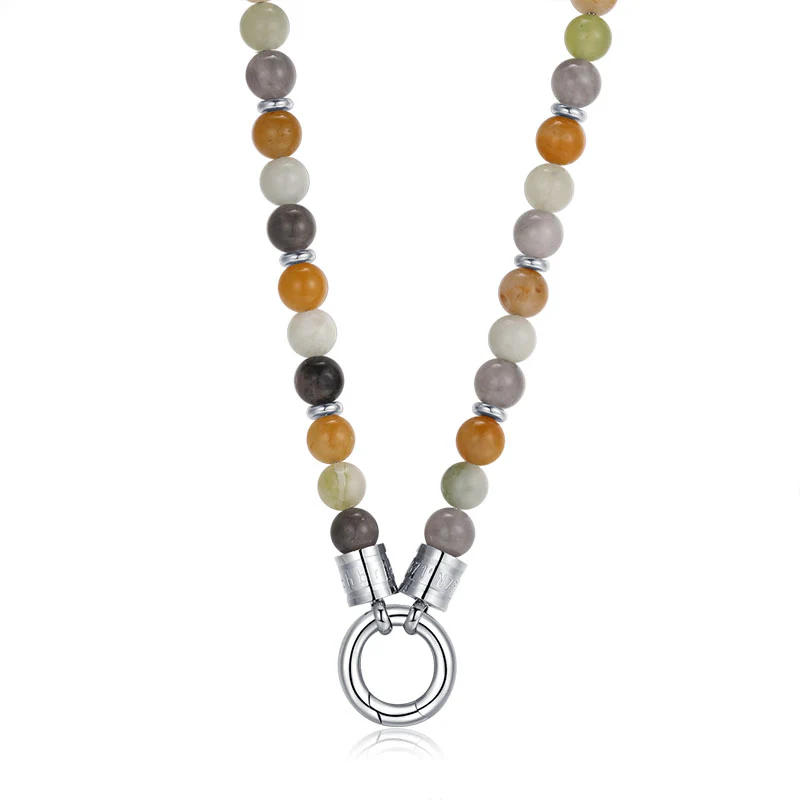 Kette Joleen (6mm) mit Quarz Kristall, Gelbe Jade, Hellgrüne Jade und Edelstahl-Beads (mit Rund-Karabiner) - Image 3