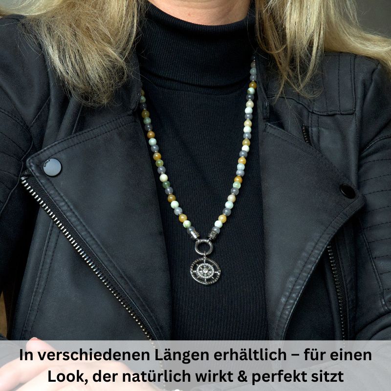 Kette Joleen (6mm) mit Quarz Kristall, Gelbe Jade, Hellgrüne Jade und Edelstahl-Beads (mit Rund-Karabiner) - Image 6