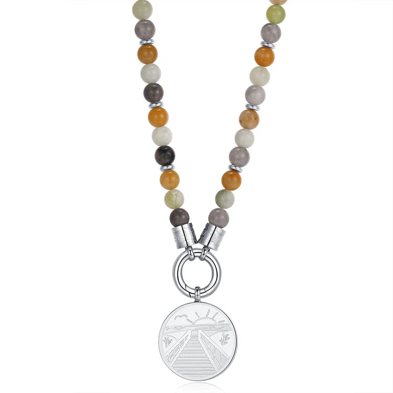 Kette Joleen (6mm) mit Quarz Kristall, Gelbe Jade, Hellgrüne Jade und Edelstahl-Beads (mit Rund-Karabiner) - Image 7