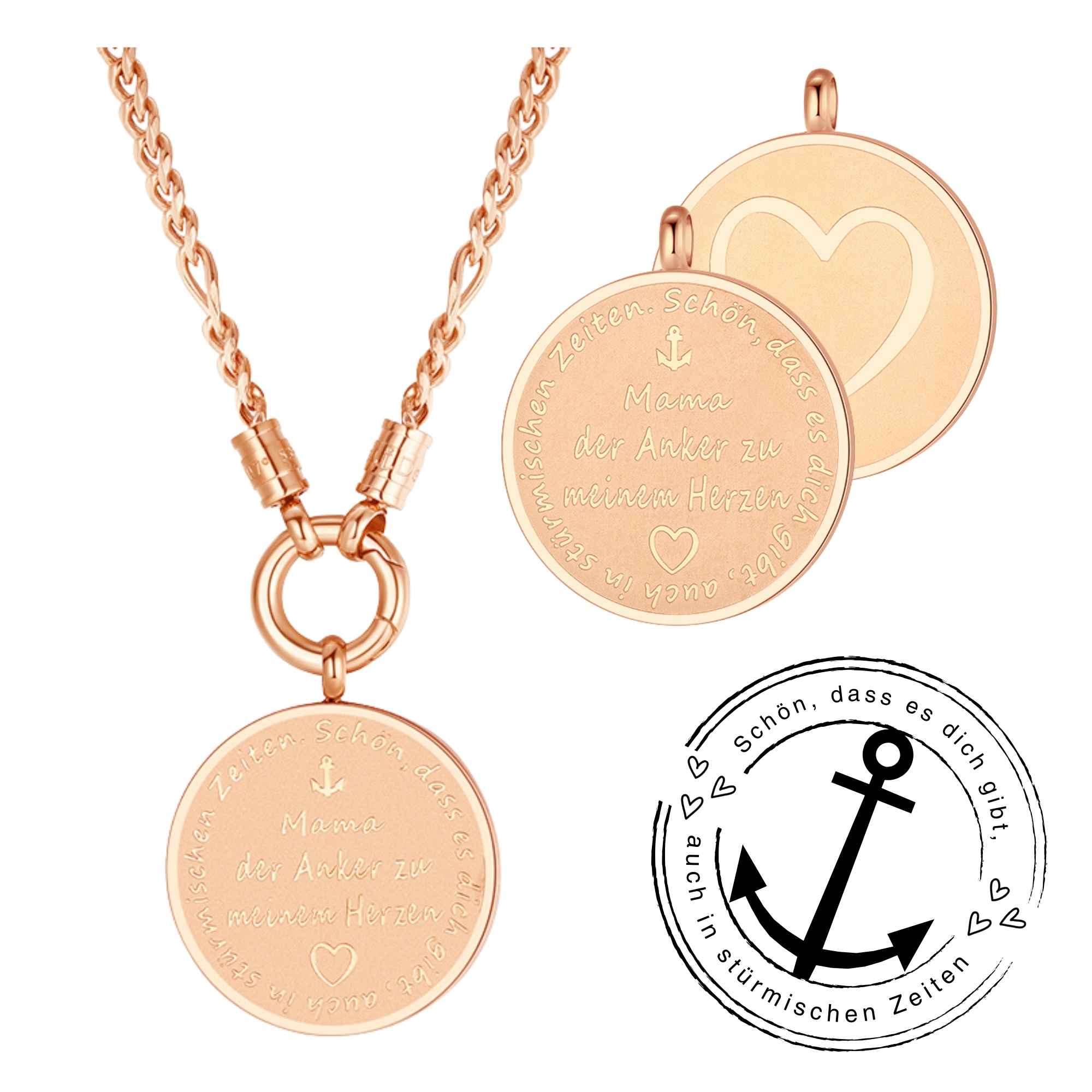 Kette mit Anhänger "Mama der Anker zu meinem Herzen" (mit Rund-Karabiner) aus Edelstahl - Image 8