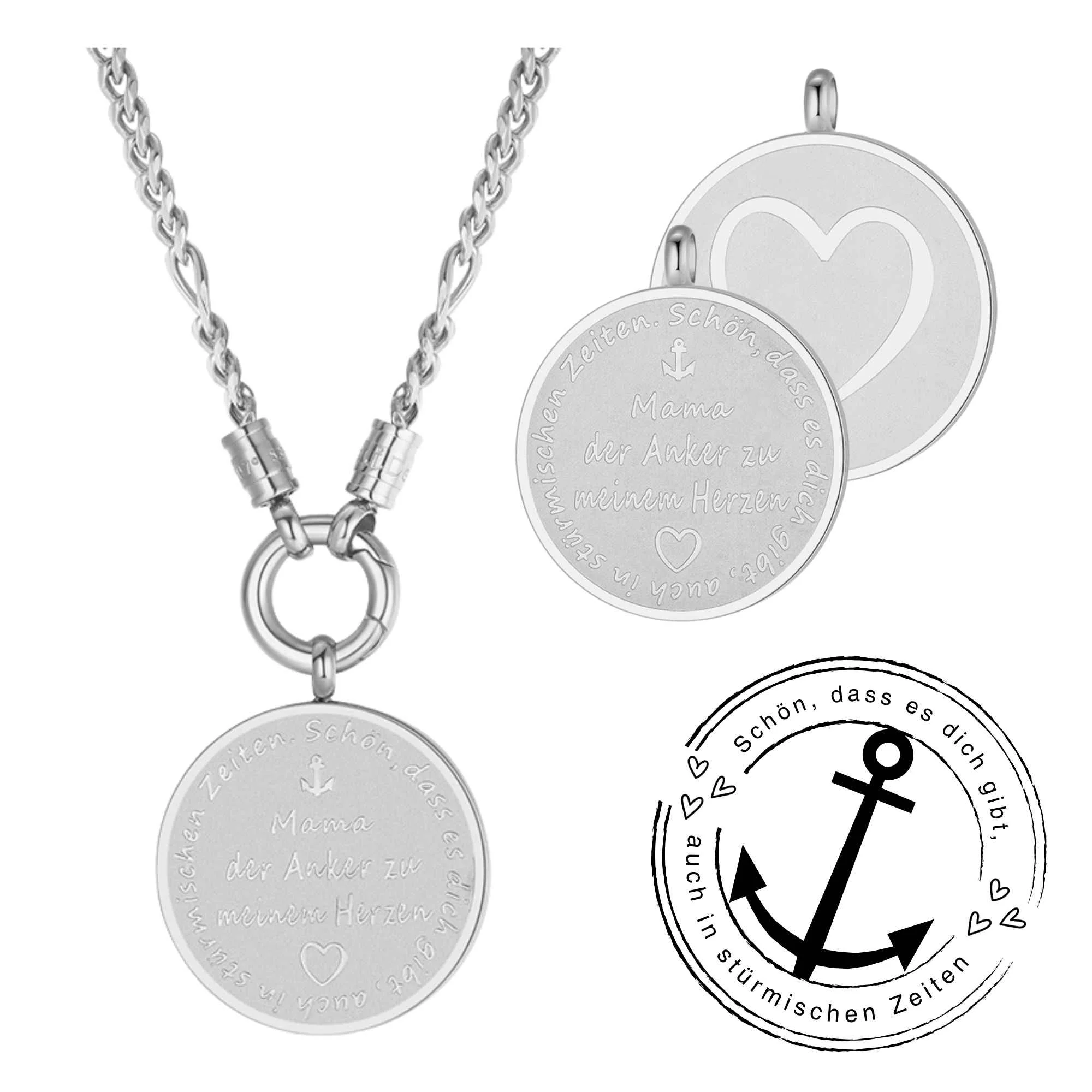 Kette mit Anhänger "Mama der Anker zu meinem Herzen" (mit Rund-Karabiner) aus Edelstahl - Image 9