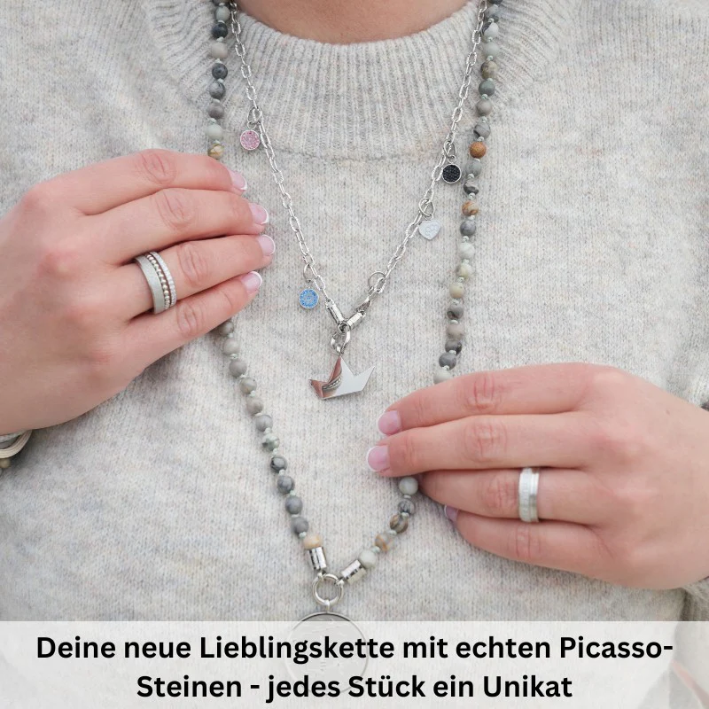 Kette Picasso 6mm (mit Rund-Karabiner) aus Edelstahl & Picasso-Beads - Image 2