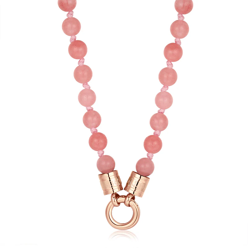 Kette Pink Jade 6mm (mit Rund-Karabiner) aus Edelstahl & Pink-Jade-Beads - Image 3