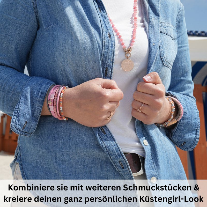 Kette Pink Jade 6mm (mit Rund-Karabiner) aus Edelstahl & Pink-Jade-Beads - Image 4