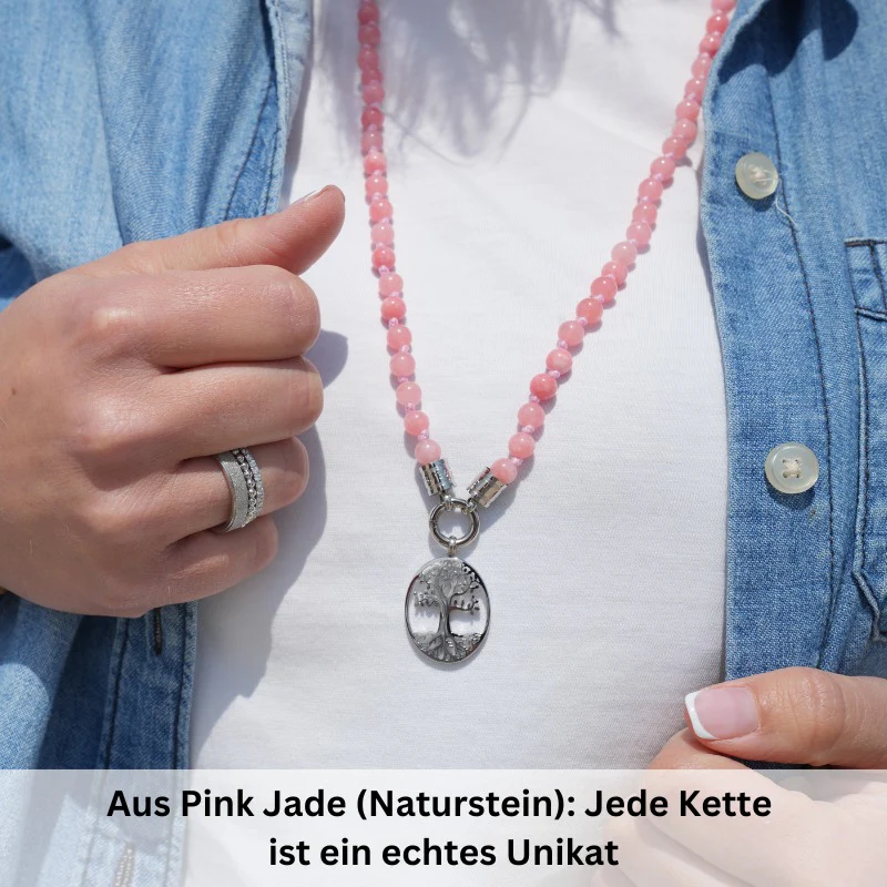 Kette Pink Jade 6mm (mit Rund-Karabiner) aus Edelstahl & Pink-Jade-Beads - Image 7