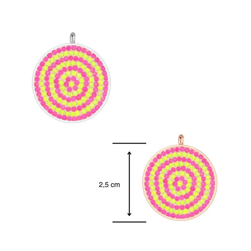 Kettenanhänger Bling Bling (Neongelb-Pink) aus Edelstahl mit Steinen - Image 5
